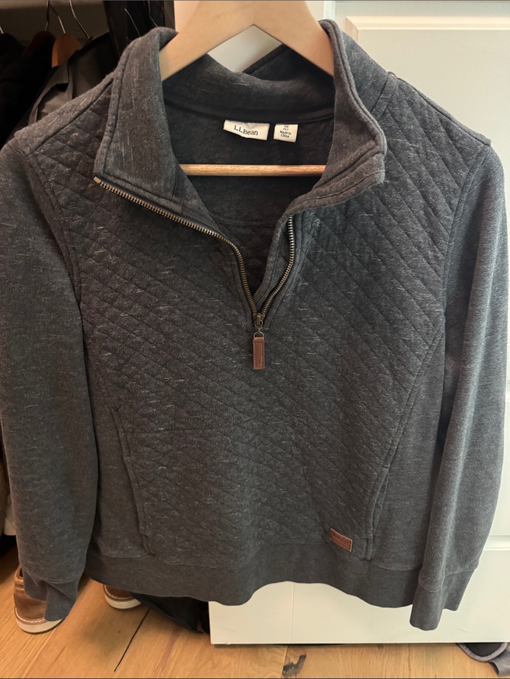 L.L. Bean Quilted Zip-Neck Sweater - Charcoal
